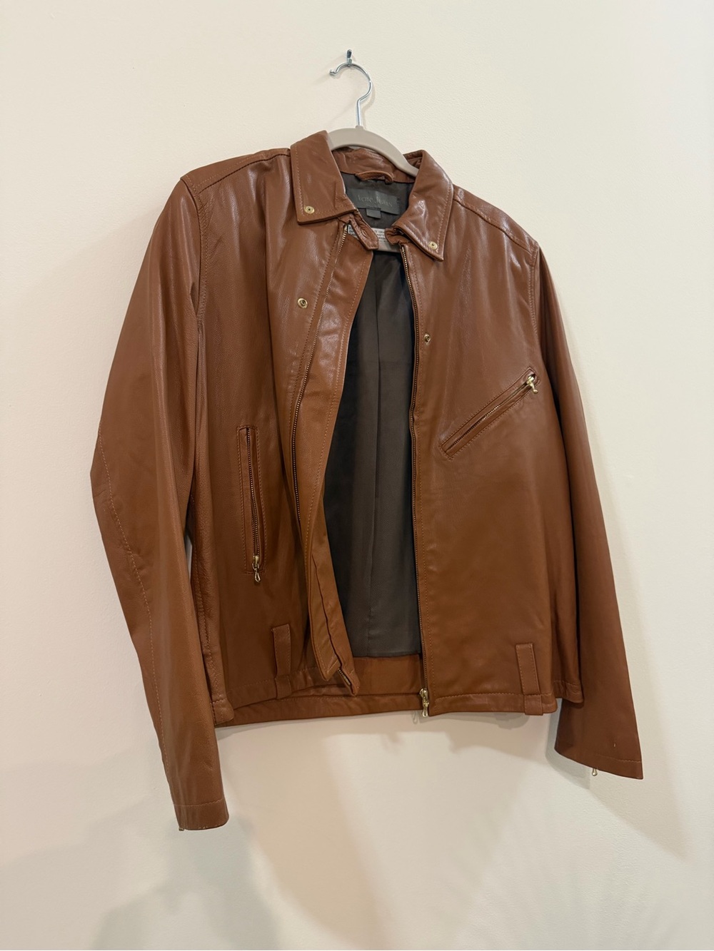 Acne Cognac Brown Leather Bomber Jacket